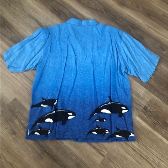 Sea World Blue Ombré Ocean Orca Print Short Sleeve Button Down Men XXL - Picture 5 of 6